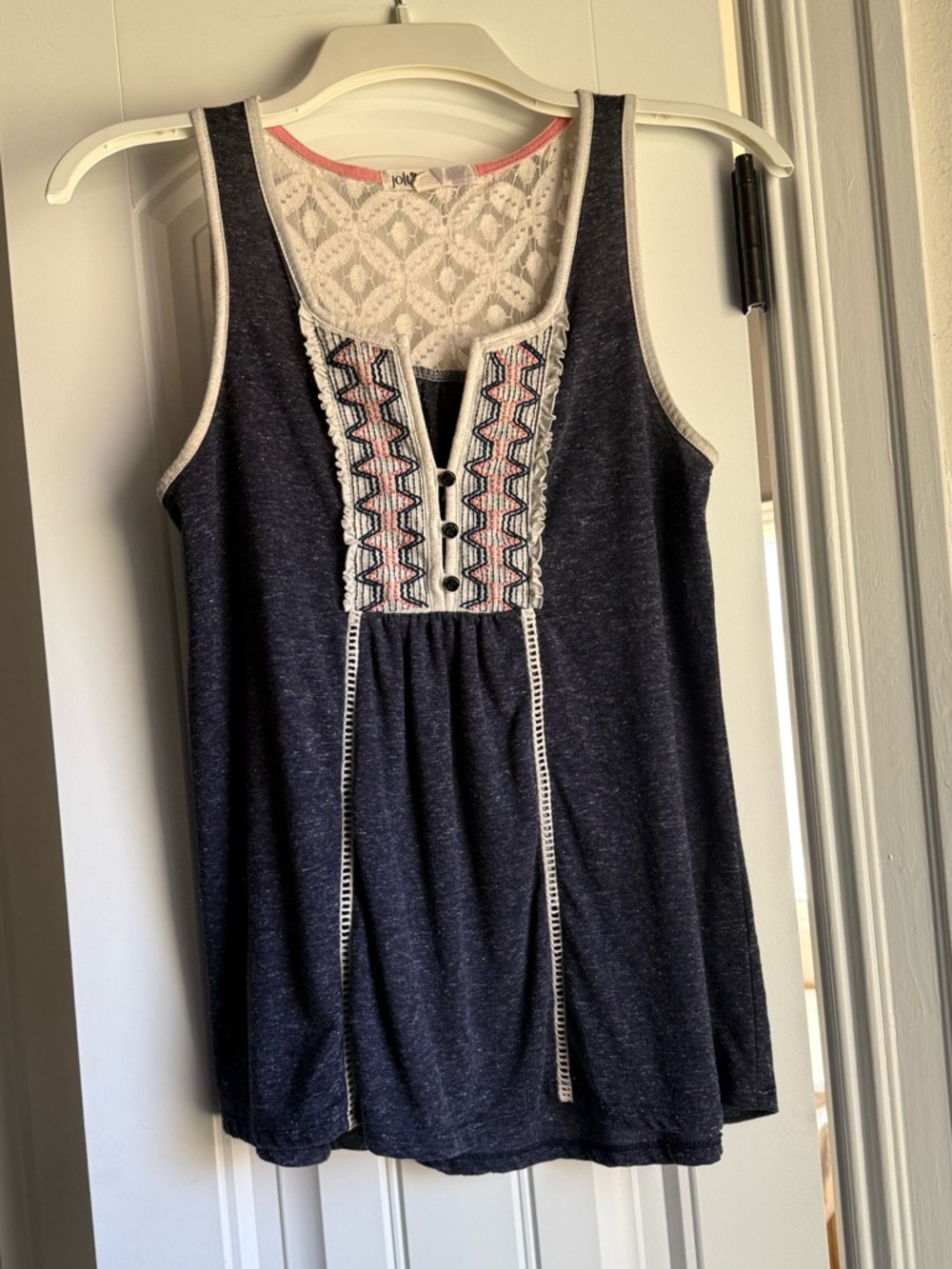 Vintage Y2K Jolt Boho Lace Embroidered Blue Tank Top - Womens Small
